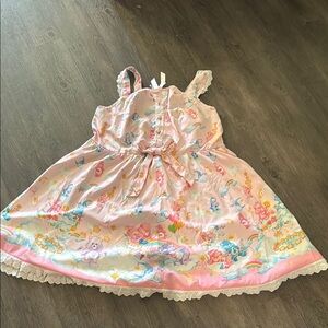 Care bears Pastel Pink and lace Sleeveless Dress with Cartoon Print Lolita style